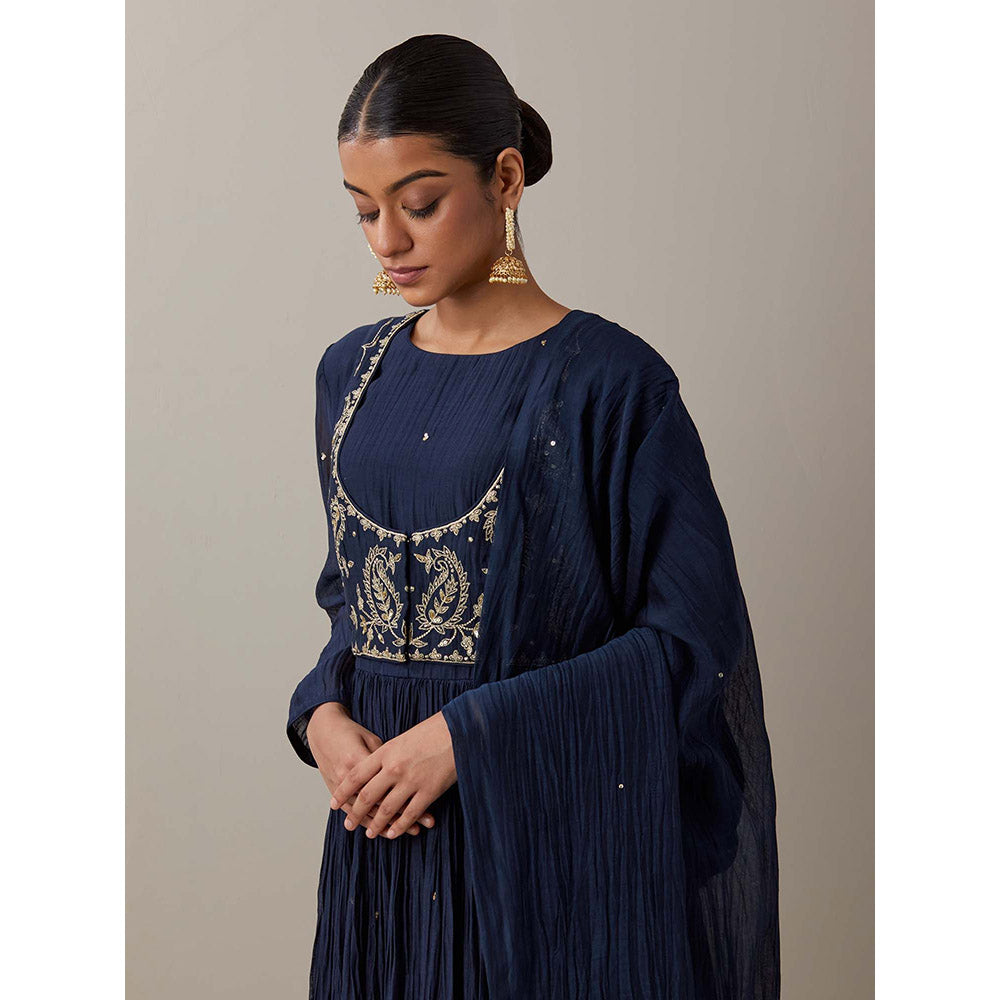 Priya Chaudhary Blue Kurtas Navy Blue Jacket Kurta with Pant and Dupatta (Set of 4)
