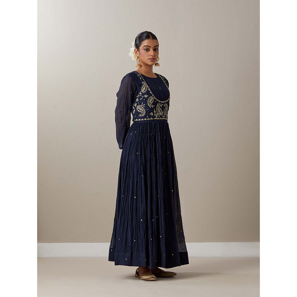 Priya Chaudhary Blue Kurtas Navy Blue Kurta with Pant and Jacket (Set of 3)