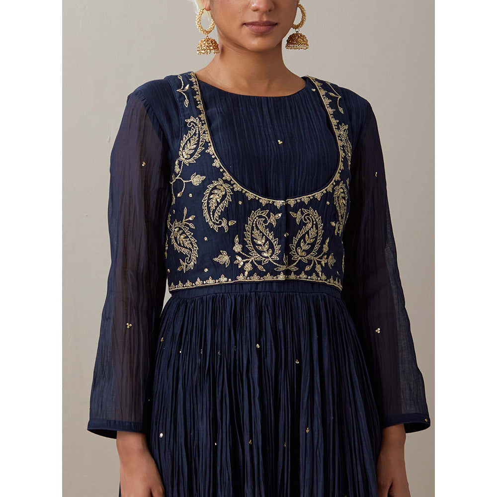 Priya Chaudhary Blue Kurtas Navy Blue Kurta with Pant and Jacket (Set of 3)