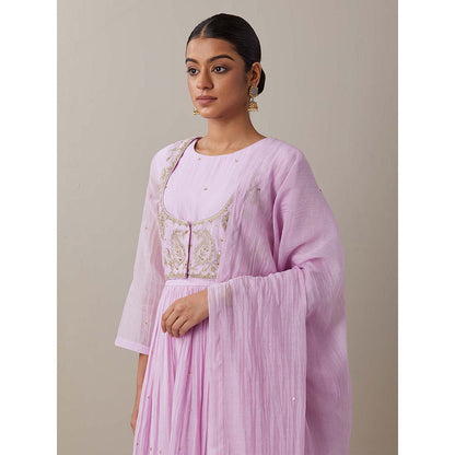Priya Chaudhary Light Pink Kurtas Mauve Jacket Kurta with Pant and Dupatta (Set of 4)