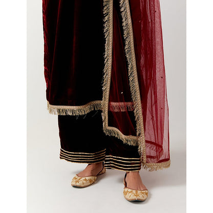 Priya Chaudhary Red Silk Velvet Kurta With Pant