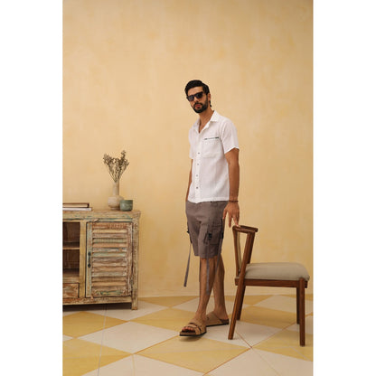 PRIMAL GRAY White Organic Linen Oversize 2 Colour Shirt