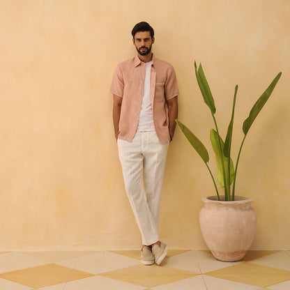PRIMAL GRAY Dusky Pink Organic Linen Oversize 2 Colour Shirt