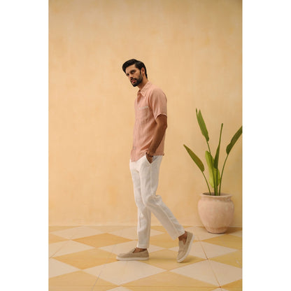PRIMAL GRAY Dusky Pink Organic Linen Oversize 2 Colour Shirt
