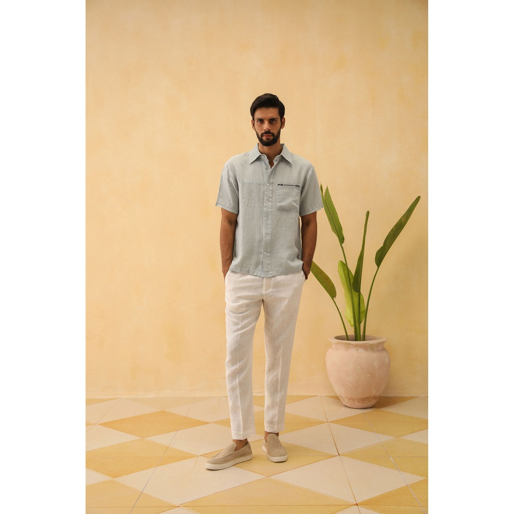 PRIMAL GRAY Ice Blue Organic Linen Oversize 2 Colour Shirt