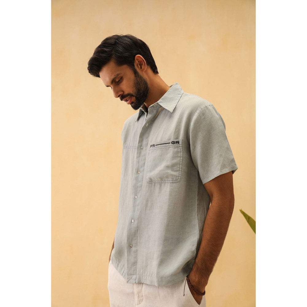 PRIMAL GRAY Ice Blue Organic Linen Oversize 2 Colour Shirt