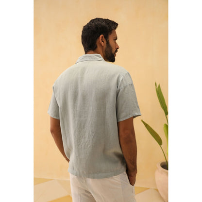 PRIMAL GRAY Ice Blue Organic Linen Oversize 2 Colour Shirt