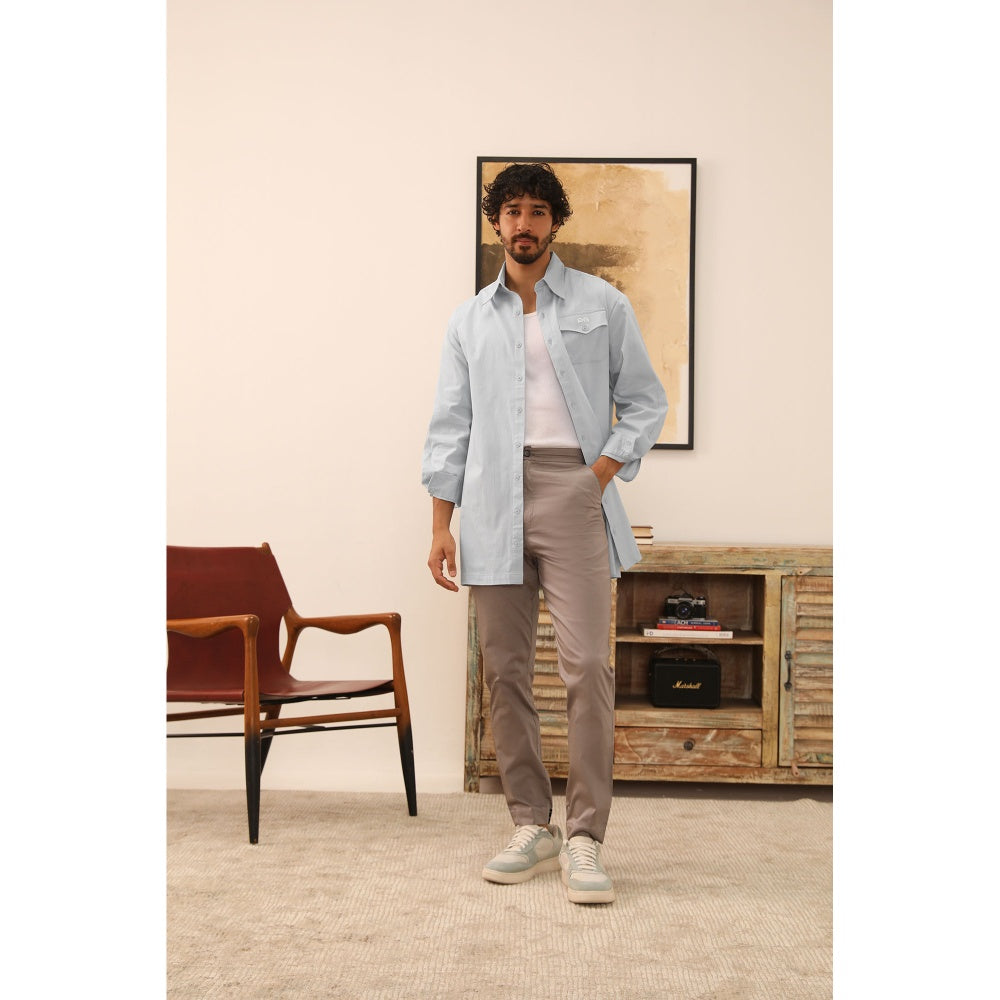 PRIMAL GRAY Blue Organic Cotton Extra Long Shirt