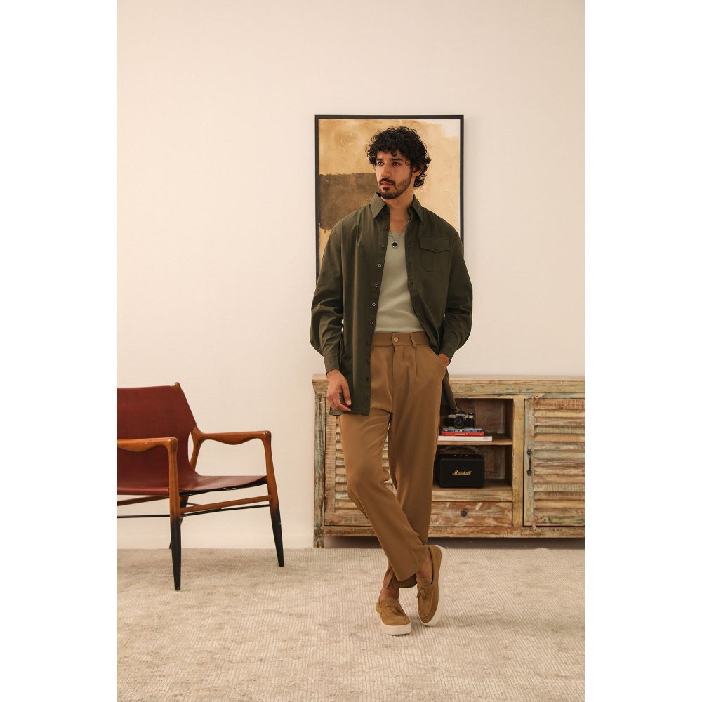 PRIMAL GRAY Olive Organic Cotton Extra Long Shirt