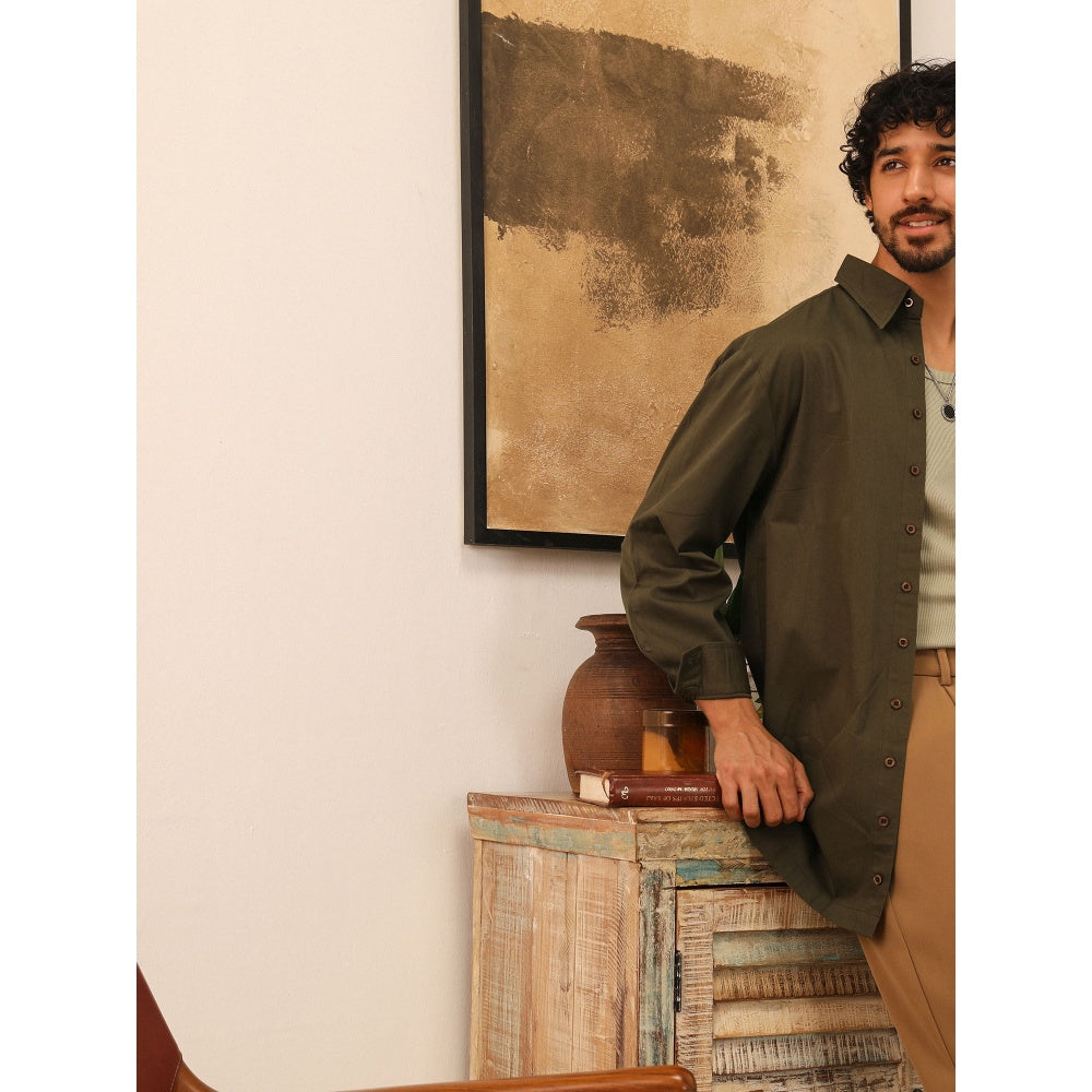 PRIMAL GRAY Olive Organic Cotton Extra Long Shirt