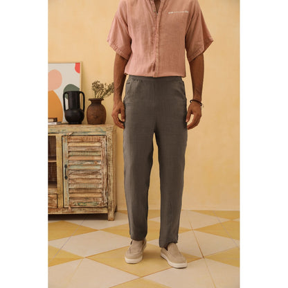 PRIMAL GRAY Taupe Linen Drop Crotch Trouser