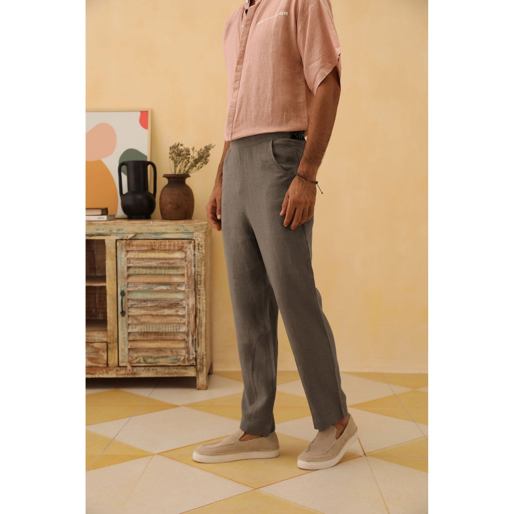 PRIMAL GRAY Taupe Linen Drop Crotch Trouser