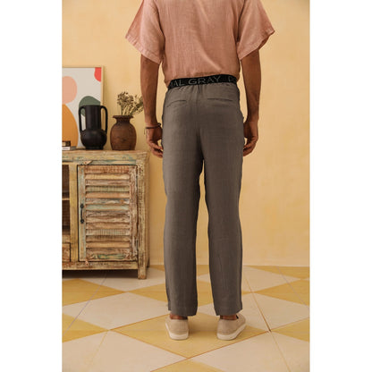PRIMAL GRAY Taupe Linen Drop Crotch Trouser