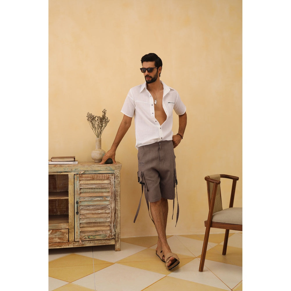PRIMAL GRAY Taupe Linen Solid Plain Shorts