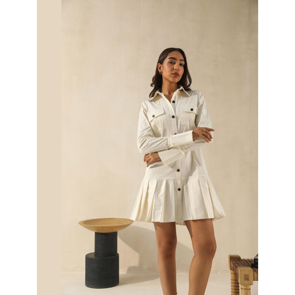 PRIMAL GRAY White Organic Cotton Solid Mini Shirt Dress