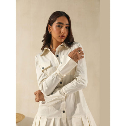PRIMAL GRAY White Organic Cotton Solid Mini Shirt Dress