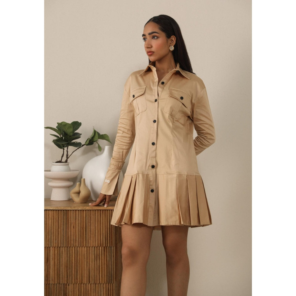 PRIMAL GRAY Beige Organic Cotton Solid Mini Shirt Dress