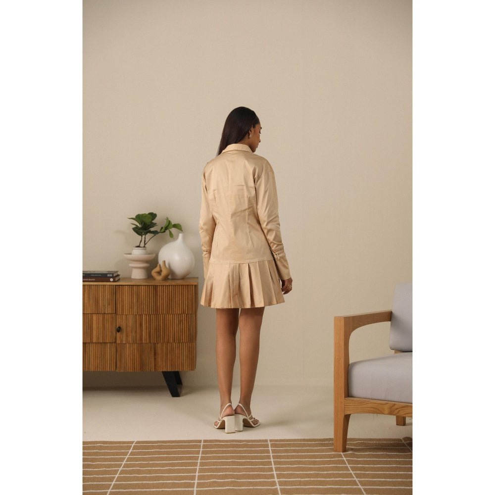 PRIMAL GRAY Beige Organic Cotton Solid Mini Shirt Dress