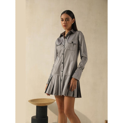 PRIMAL GRAY Grey Organic Cotton Solid Mini Shirt Dress