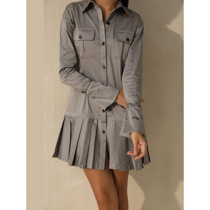 PRIMAL GRAY Grey Organic Cotton Solid Mini Shirt Dress