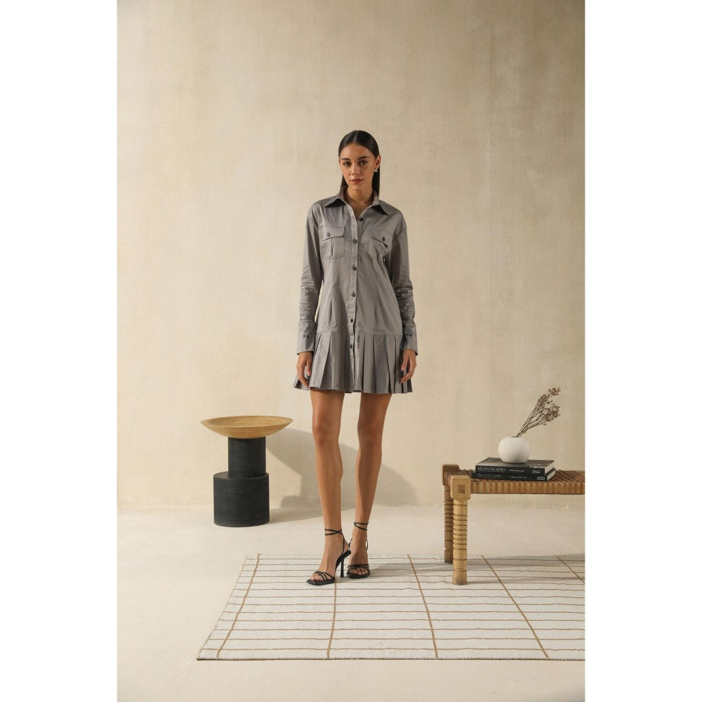 PRIMAL GRAY Grey Organic Cotton Solid Mini Shirt Dress