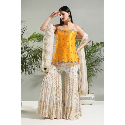 PRITI SAHNI DESIGNS Yellow Sharara with Kurti and Dupatta (Set of 3)