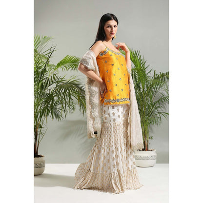 PRITI SAHNI DESIGNS Yellow Sharara with Kurti and Dupatta (Set of 3)