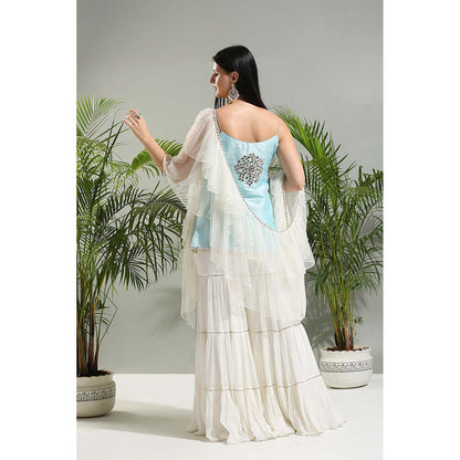 PRITI SAHNI DESIGNS Powder Blue Sharara with Kurti and Dupatta (Set of 3)