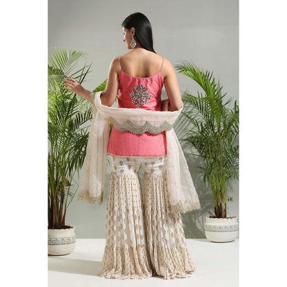 PRITI SAHNI DESIGNS Blush Pink Sharara with Kurti and Dupatta (Set of 3)