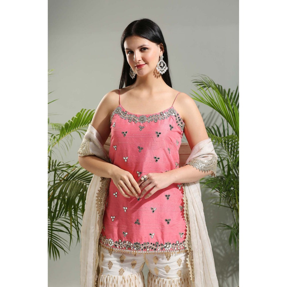PRITI SAHNI DESIGNS Blush Pink Sharara with Kurti and Dupatta (Set of 3)