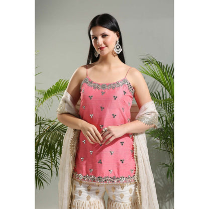 PRITI SAHNI DESIGNS Blush Pink Sharara with Kurti and Dupatta (Set of 3)