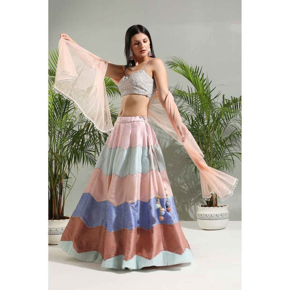 PRITI SAHNI DESIGNS Multicolour Lehenga with Blouse and Dupatta (Set of 3)