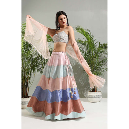 PRITI SAHNI DESIGNS Multicolour Lehenga with Blouse and Dupatta (Set of 3)