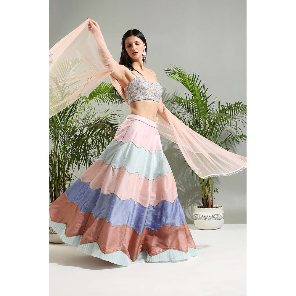 PRITI SAHNI DESIGNS Multicolour Lehenga with Blouse and Dupatta (Set of 3)