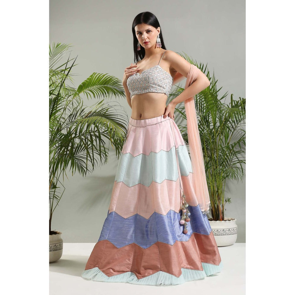 PRITI SAHNI DESIGNS Multicolour Lehenga with Blouse and Dupatta (Set of 3)