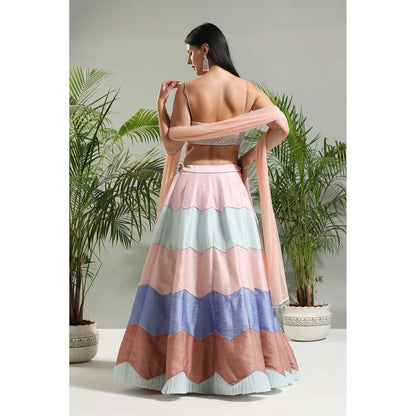 PRITI SAHNI DESIGNS Multicolour Lehenga with Blouse and Dupatta (Set of 3)