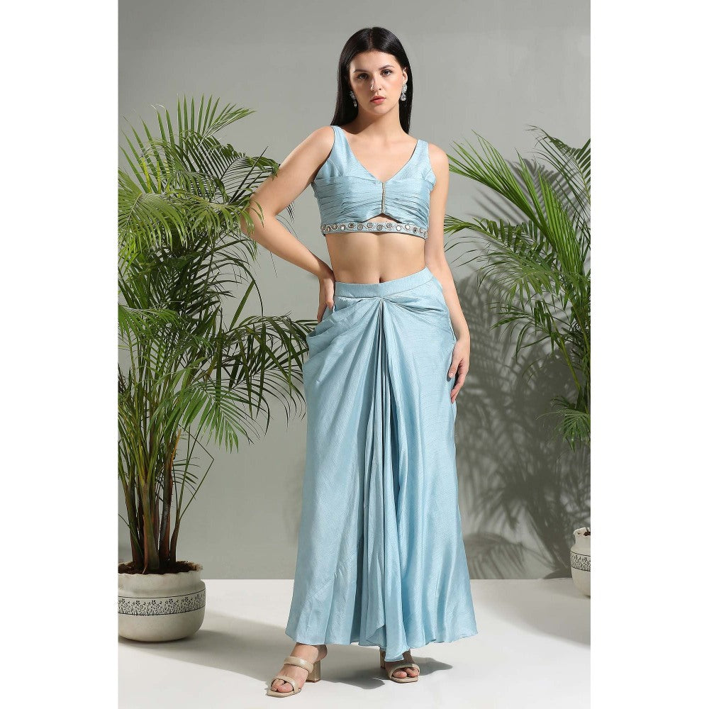 PRITI SAHNI DESIGNS Grey Blouse with Skirt and Cropped Jacket (Set of 3)