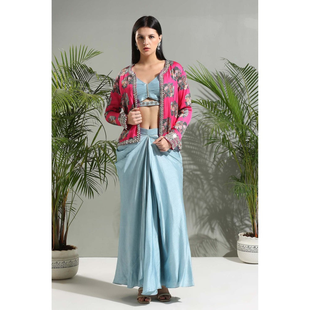 PRITI SAHNI DESIGNS Grey Blouse with Skirt and Cropped Jacket (Set of 3)