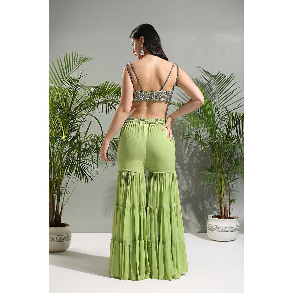 PRITI SAHNI DESIGNS Green Sharara with Blouse and Cape (Set of 2)