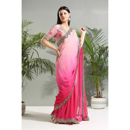 PRITI SAHNI DESIGNS Pink Shaded Saree with Stitched Blouse