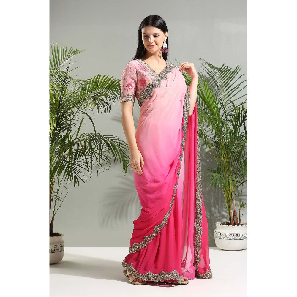 PRITI SAHNI DESIGNS Pink Shaded Saree with Stitched Blouse