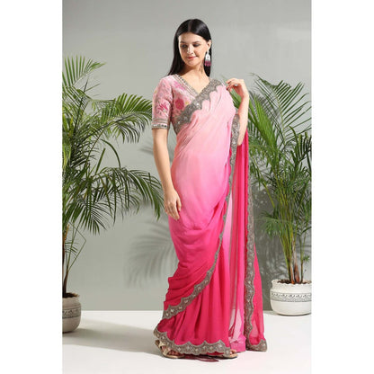 PRITI SAHNI DESIGNS Pink Shaded Saree with Stitched Blouse