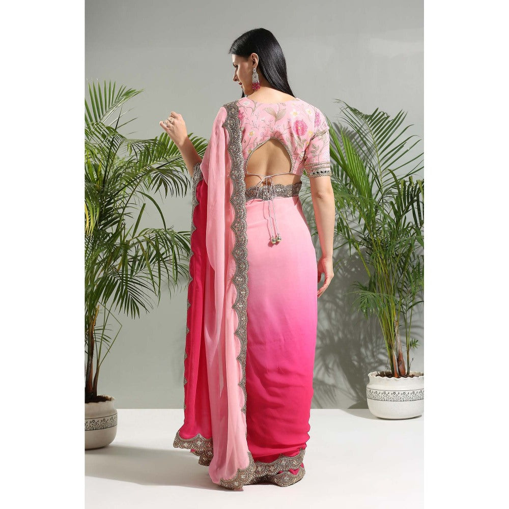 PRITI SAHNI DESIGNS Pink Shaded Saree with Stitched Blouse