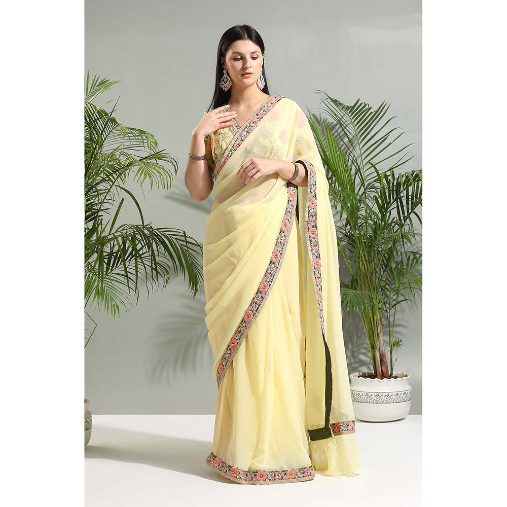 PRITI SAHNI DESIGNS Yellow Saree with Stitched Blouse