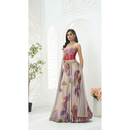 PRITI SAHNI DESIGNS Multicolor Embroidered Floral Blouse with Lehenga & Dupatta