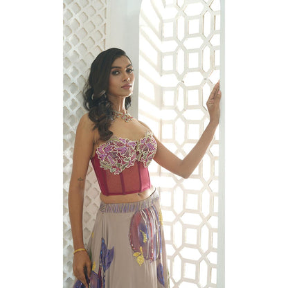 PRITI SAHNI DESIGNS Multicolor Embroidered Floral Blouse with Lehenga & Dupatta