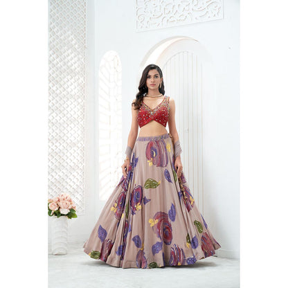 PRITI SAHNI DESIGNS Multicolor Embroidered Blouse with Lehenga & Dupatta