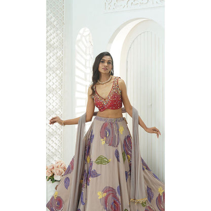 PRITI SAHNI DESIGNS Multicolor Embroidered Blouse with Lehenga & Dupatta