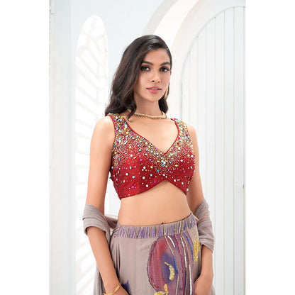 PRITI SAHNI DESIGNS Multicolor Embroidered Blouse with Lehenga & Dupatta