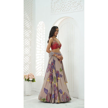 PRITI SAHNI DESIGNS Multicolor Embroidered Blouse with Lehenga & Dupatta